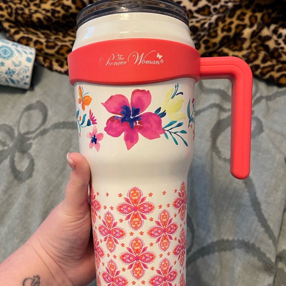 The Pioneer Woman Pink and Red Floral Travel Mug